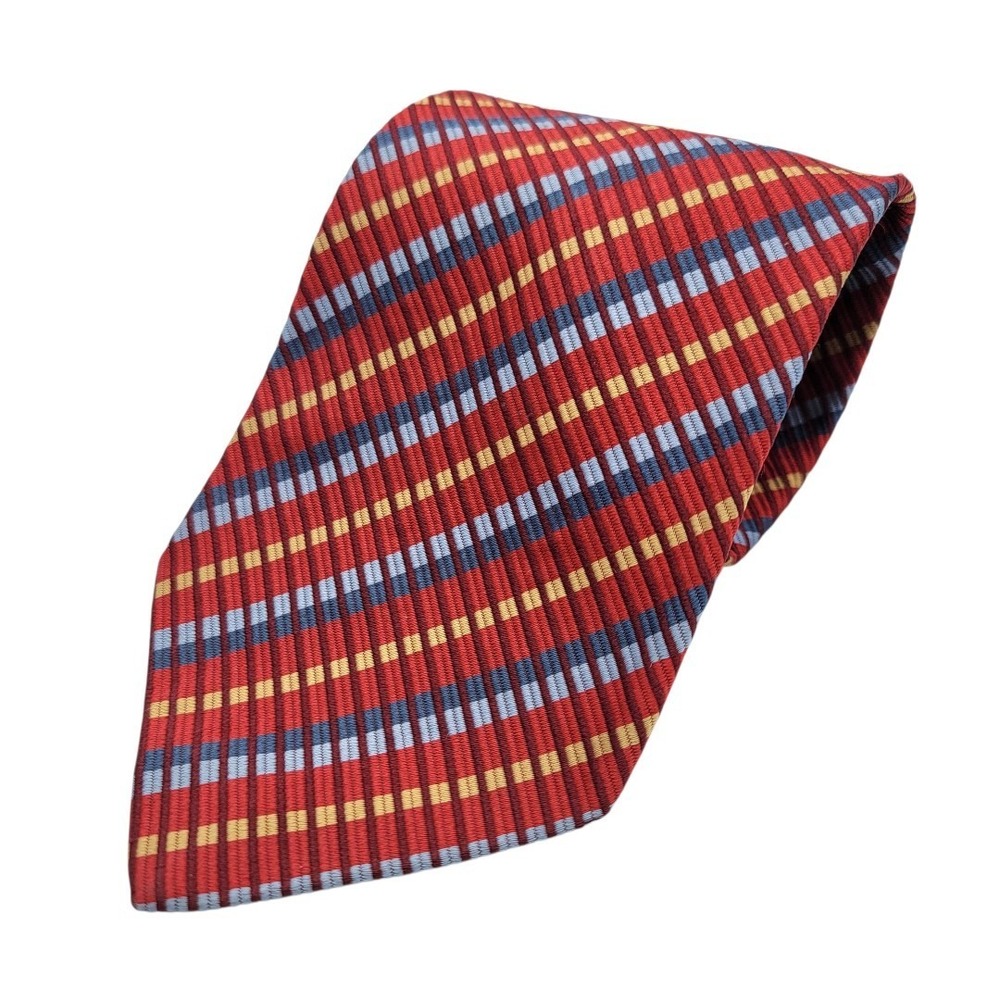 Jos A Bank Mens Red Gold Blue Stripe Silk Neck Tie‎ Italy